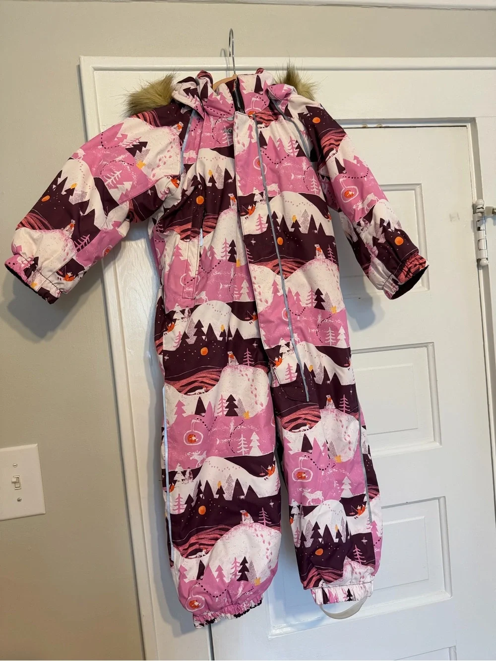 Kids Hooded Snow One-Piece in Pink & Purple